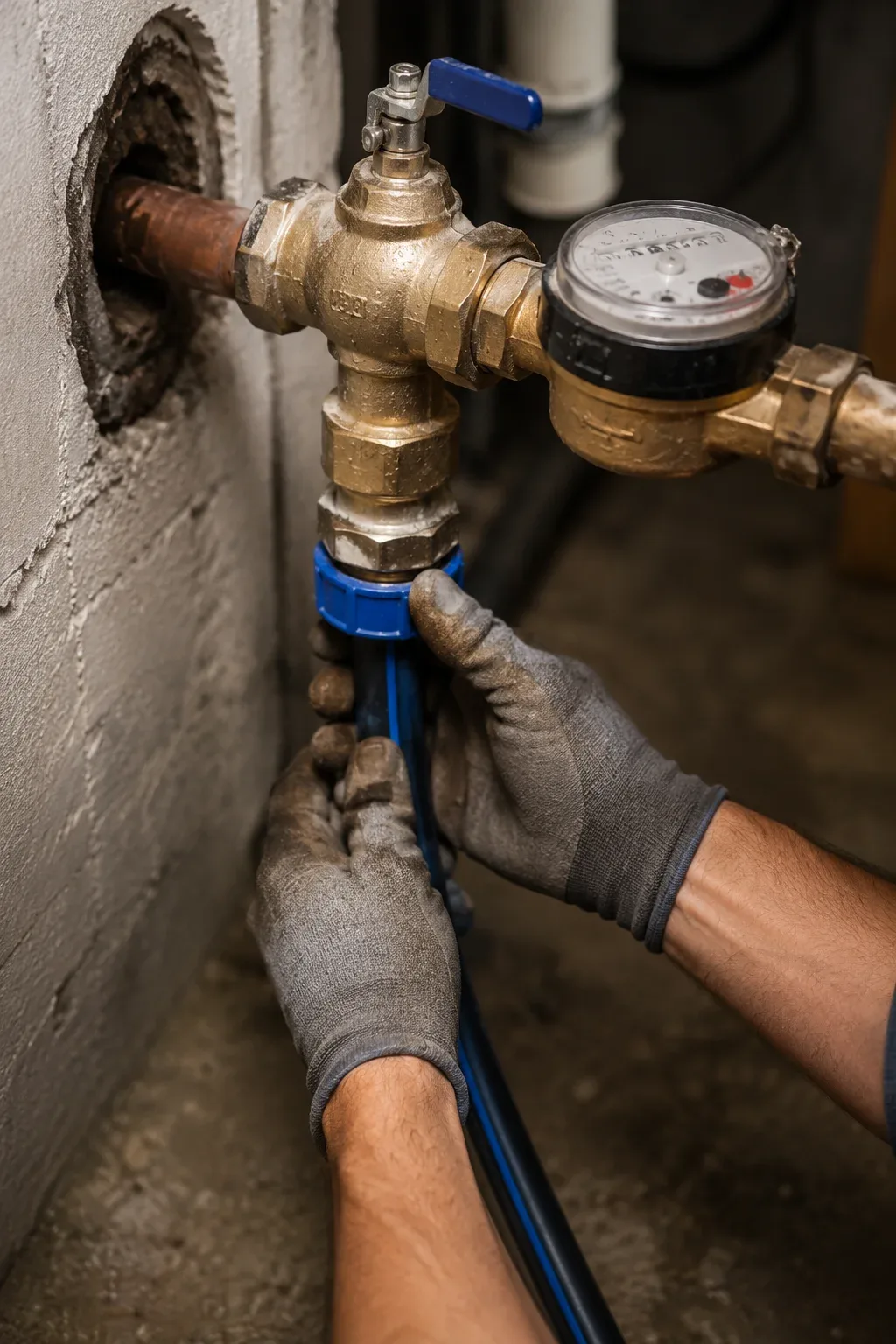 Plumber repairing a main water line in Kitchener