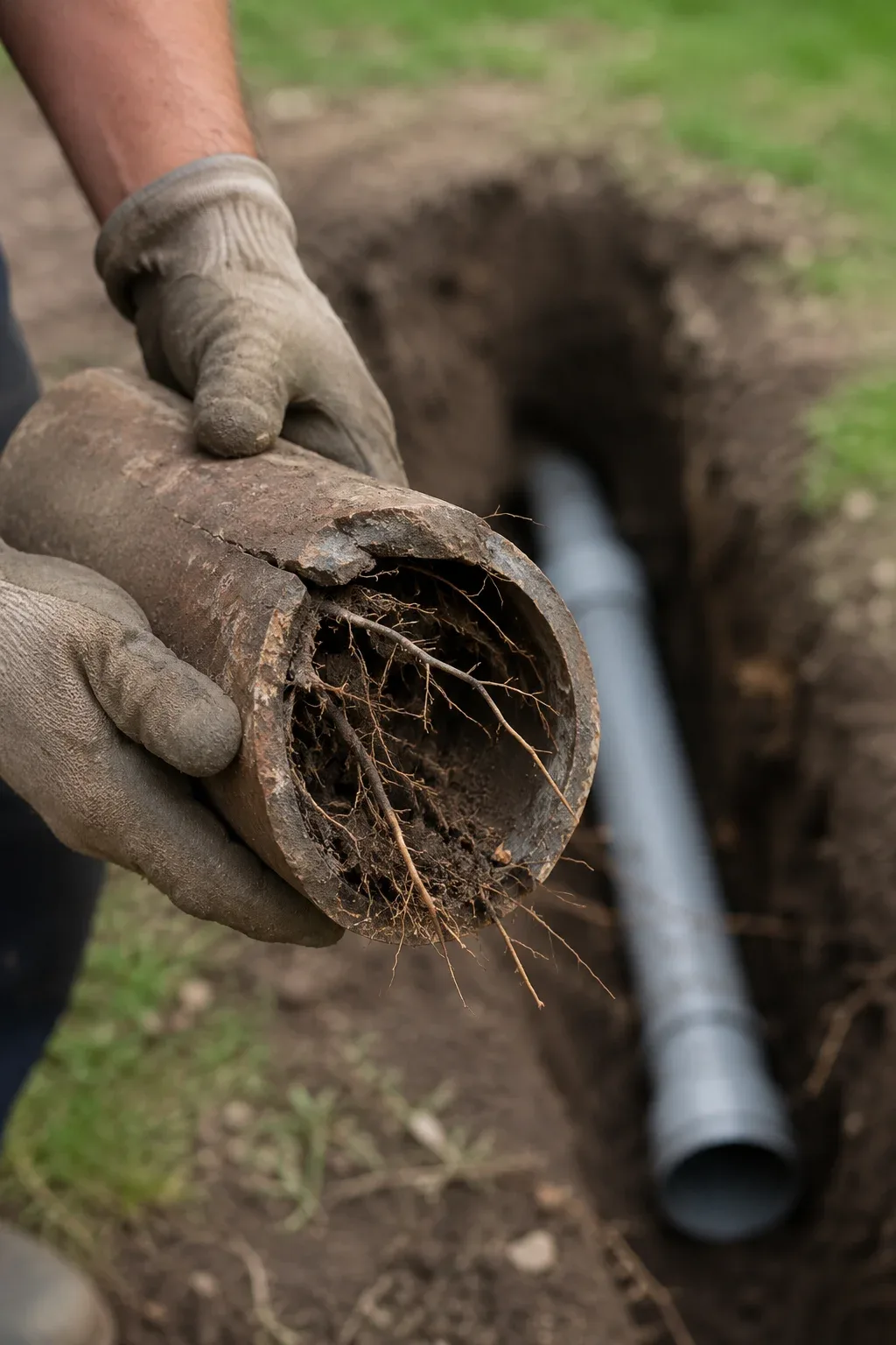 Plumber repairing a sewer line in Kitchener