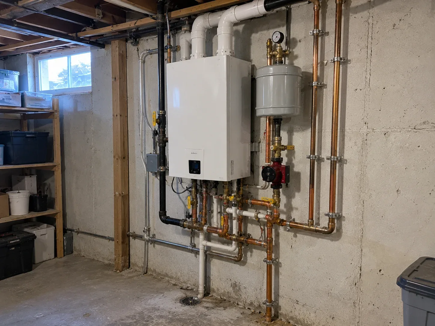 High-efficiency condensing boiler installed in a Kitchener basement