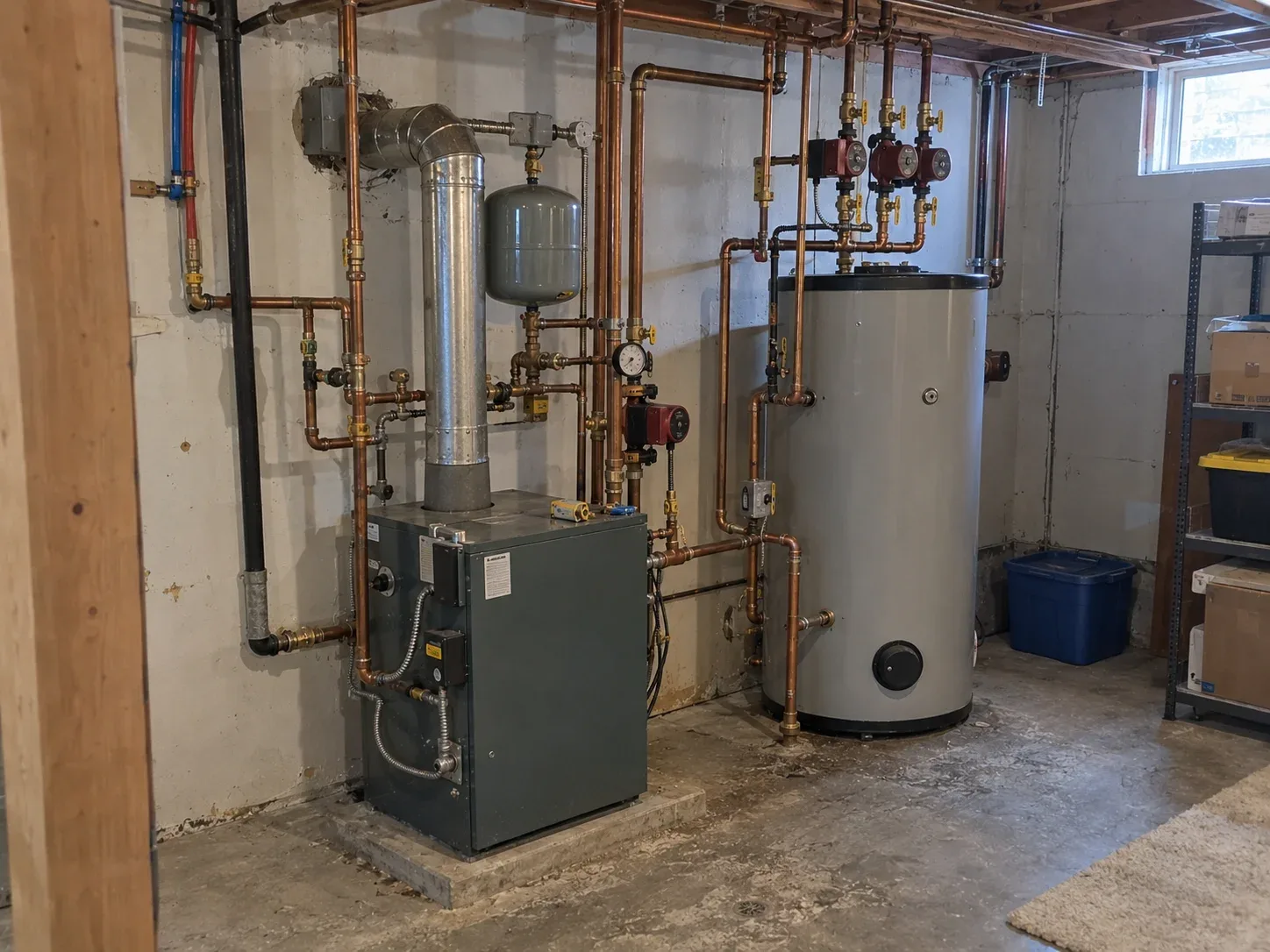 System boiler with an indirect hot water tank in a Kitchener home