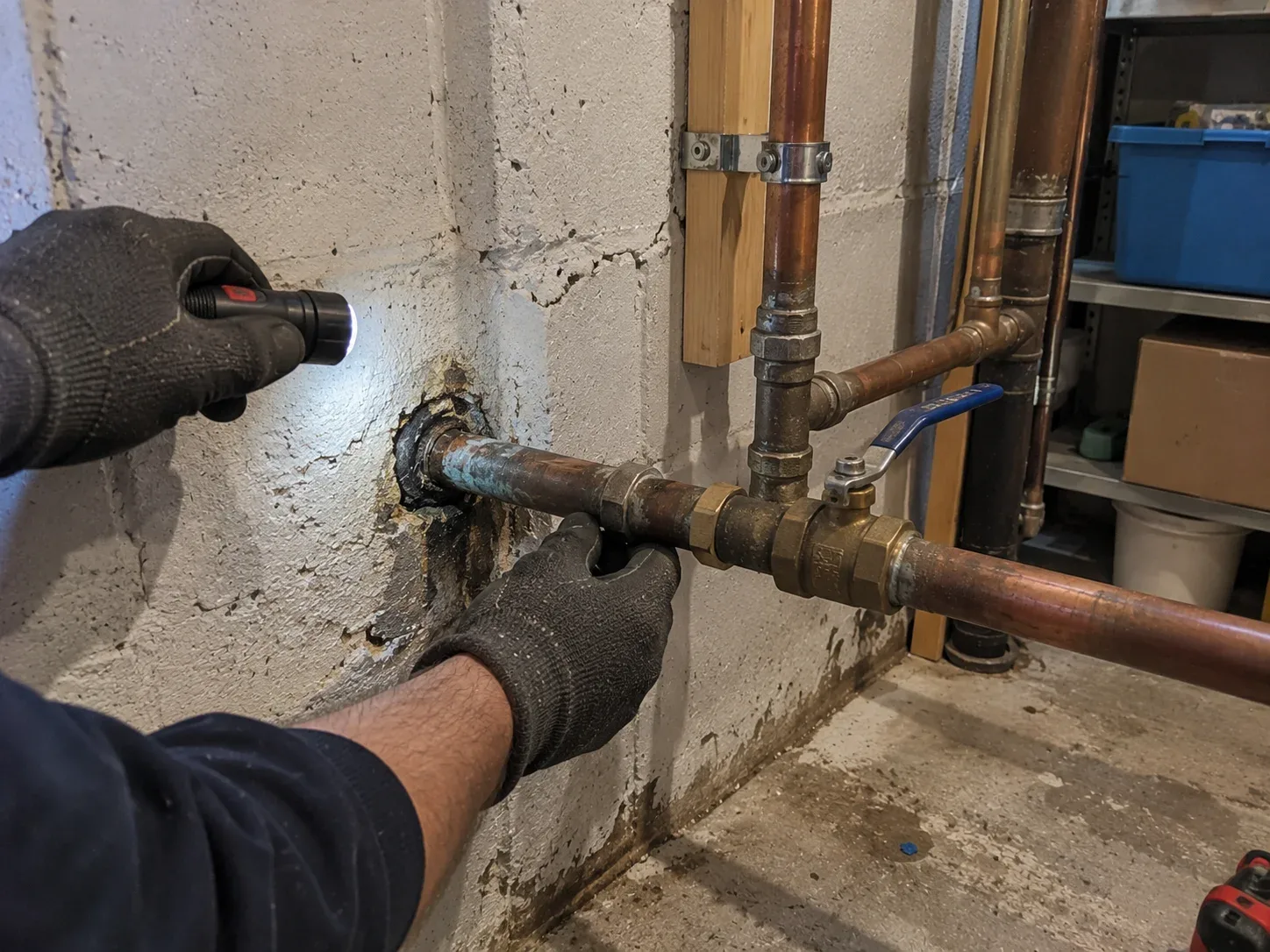 Plumber repairing a main water line in Kitchener