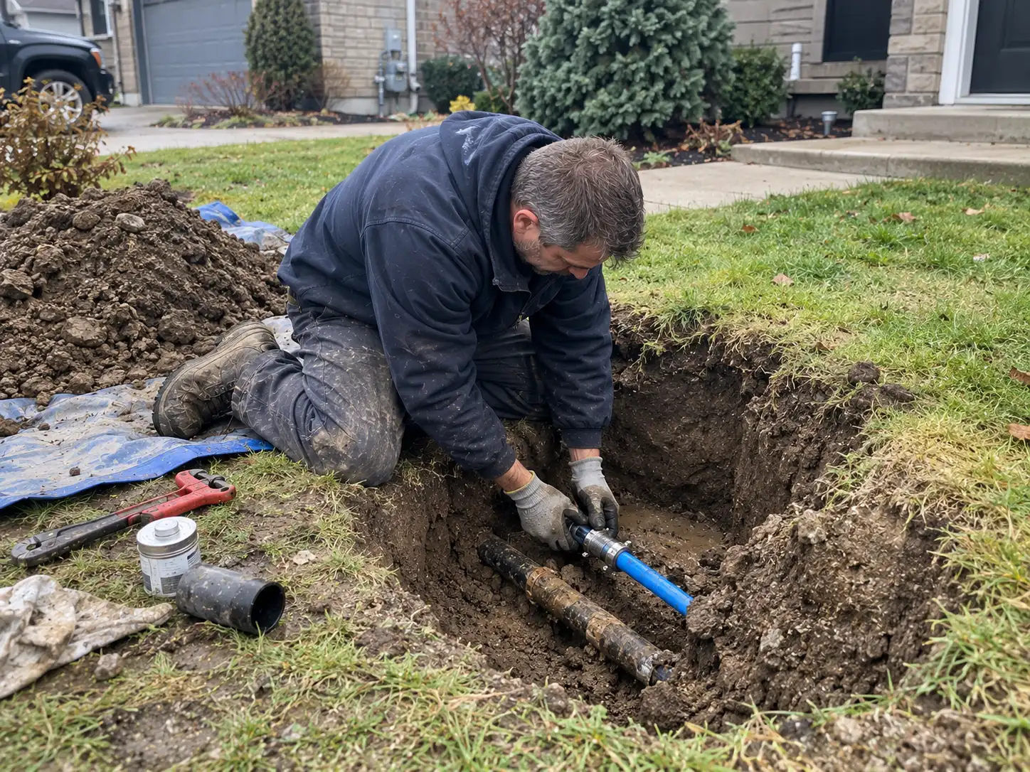 Sewer line repair at a Kitchener home