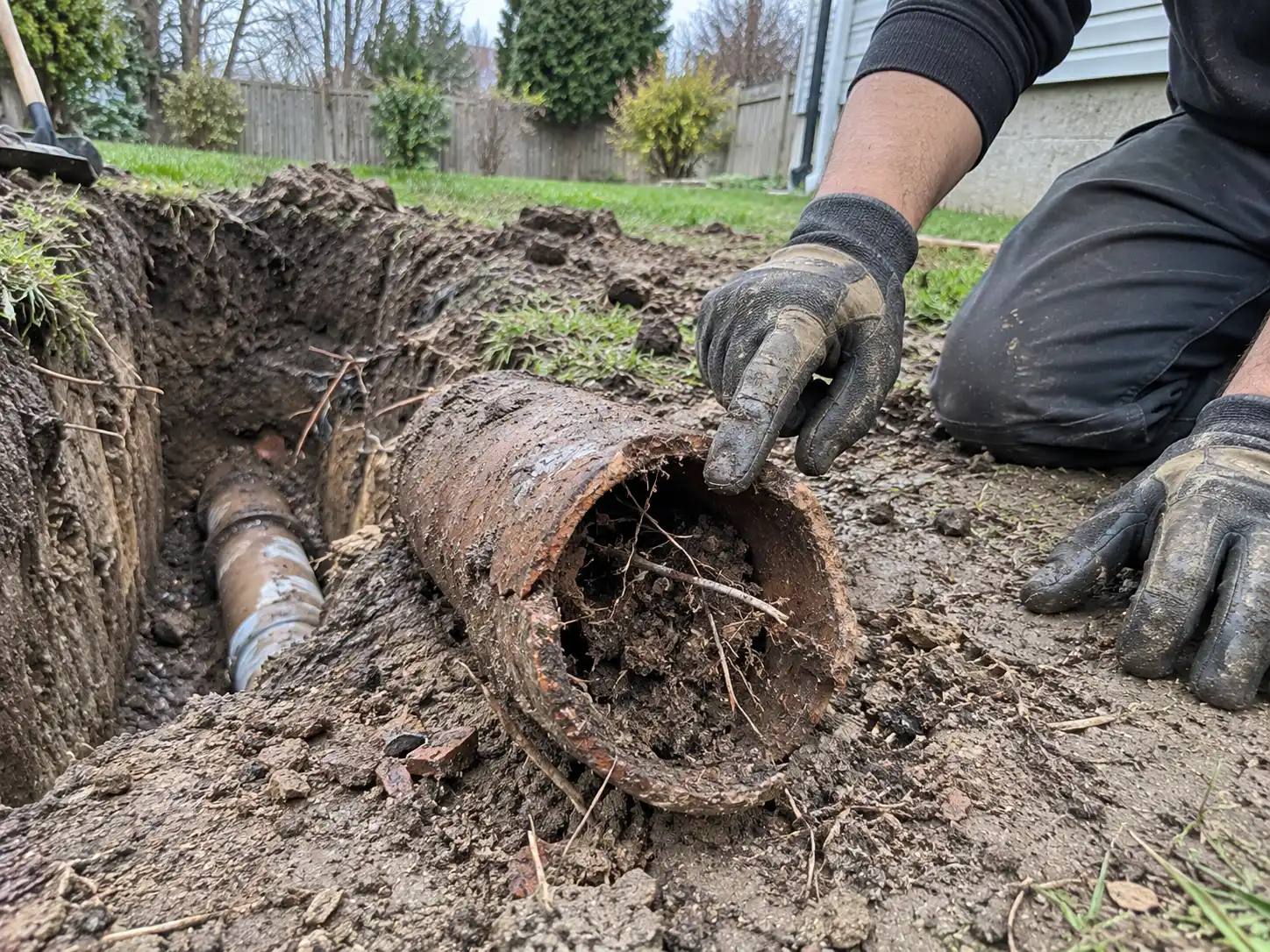 Plumber repairing a sewer line in Kitchener